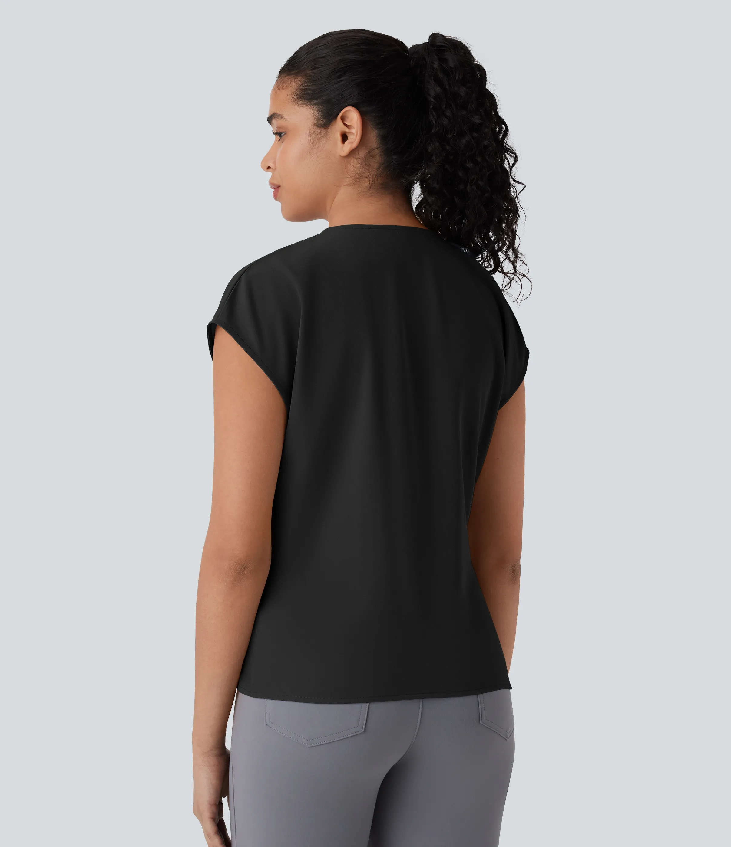 Halara Blusa oficina cruzada cuello V manga corta fruncida - Black - XS sold by Halara product image thumbnail 3