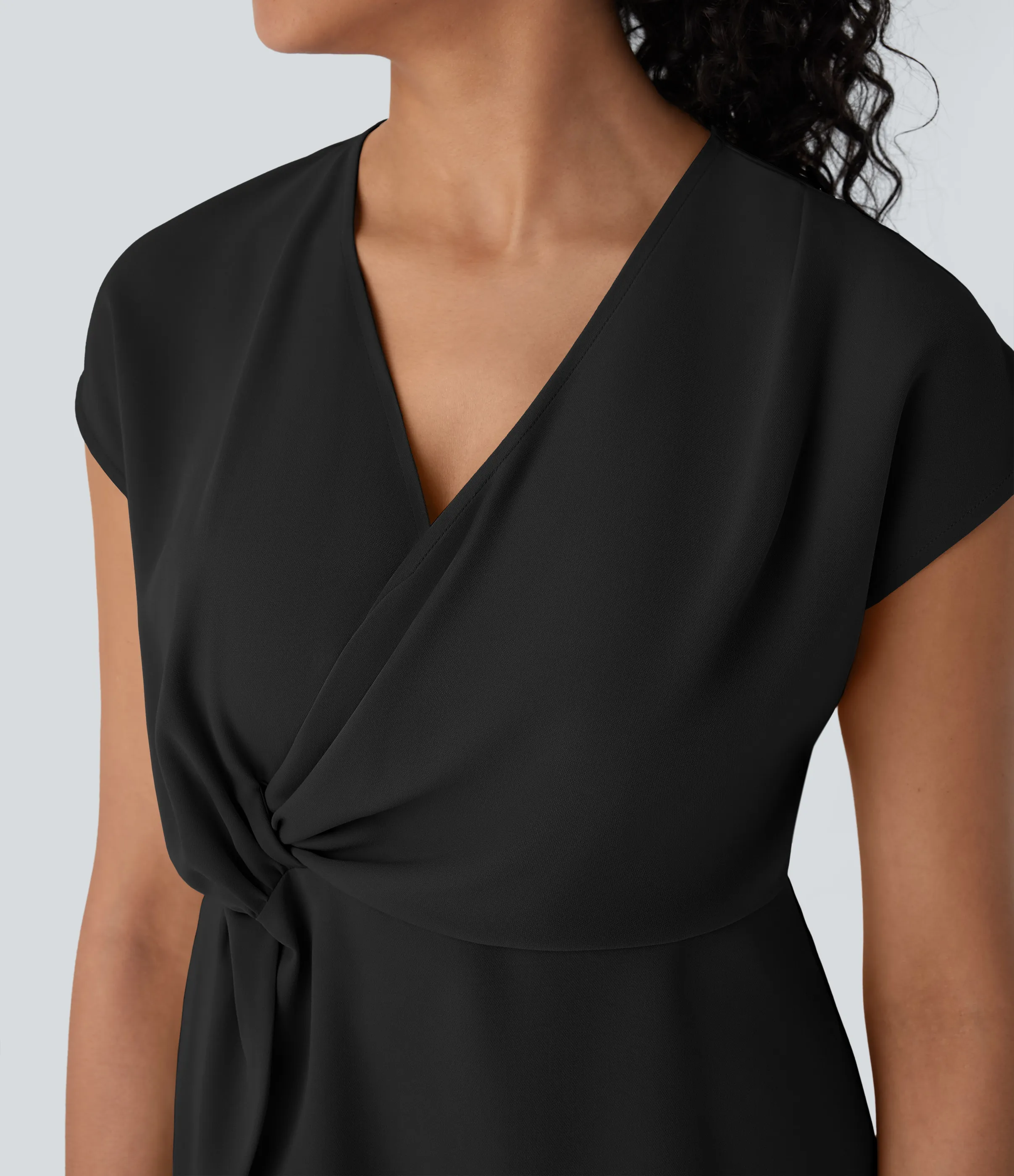Halara Blusa oficina cruzada cuello V manga corta fruncida - Black - XS sold by Halara product image thumbnail 5