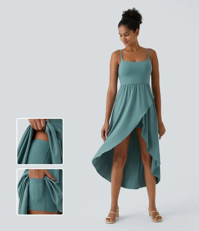 Halara Vestido Midi Breezeful™ 2 piezas tiro alto bajo sin espalda holgado secado rápido bolsillo lateral - Stone Blue - M sold by Halara