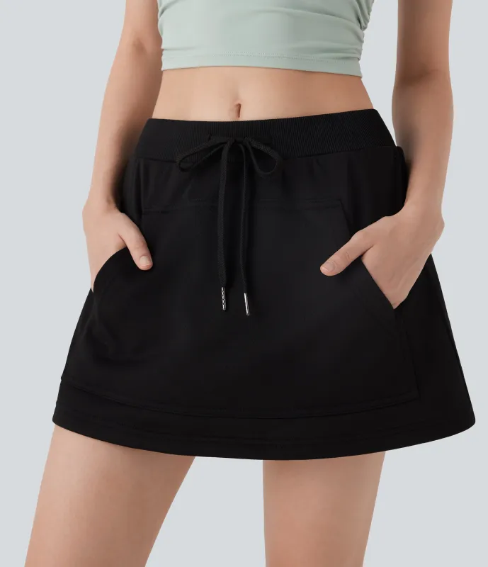 Halara Minifalda casual 2 en 1 de tiro alto con cordón y bolsillo tipo canguro - Black - XS sold by Halara