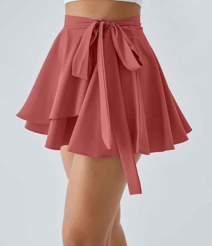 Halara Minifalda casual  fluida acampanada 2 en 1 Breezeful™ de tiro alto y lazo lateral con secado rápido - Kapok Red - L(regular) made by Halara