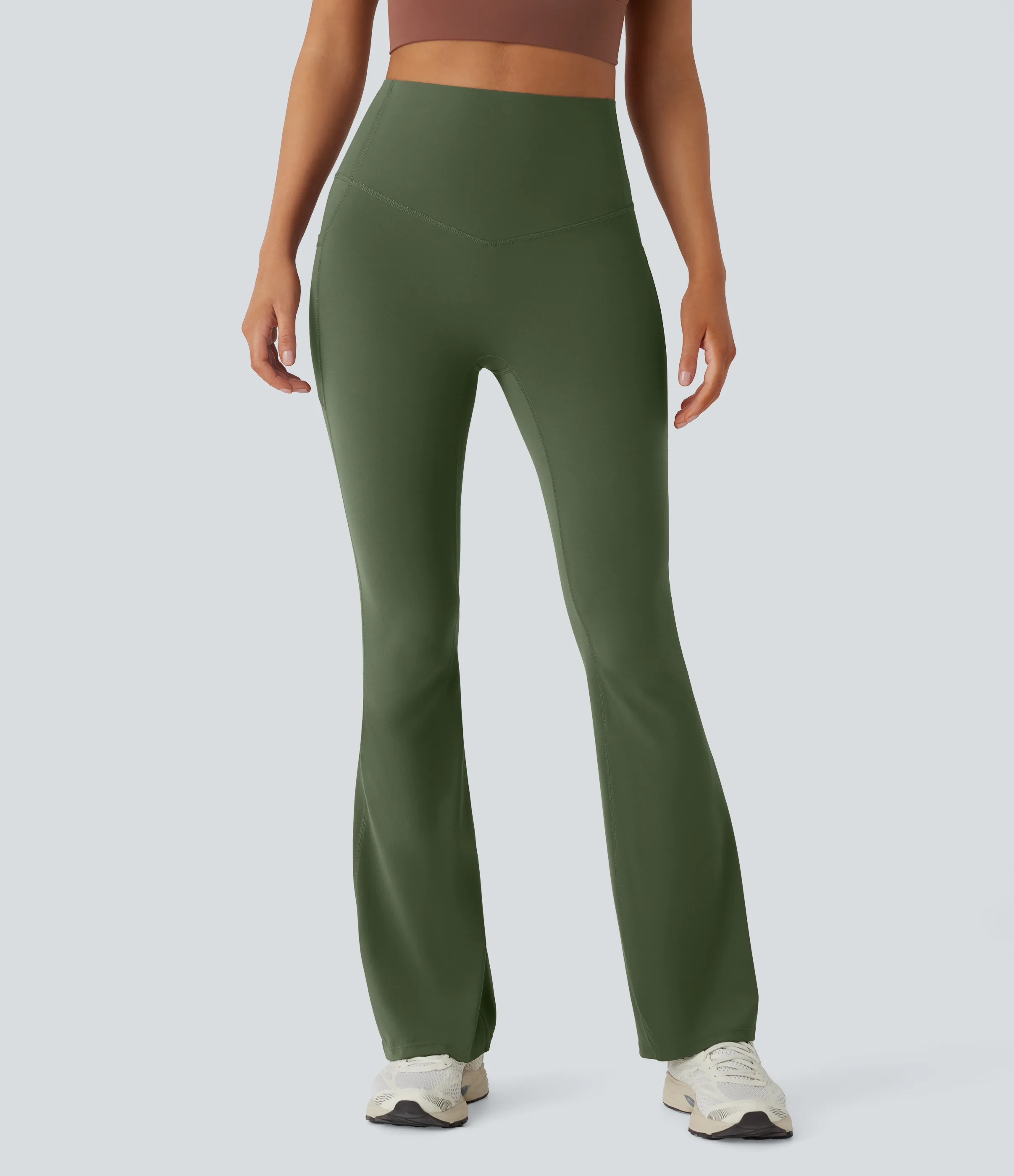 Halara Leggings SoCinched UltraSculpt yoga Bootcut tiro alto control abdomen bolsillo lateral moldeador - Deep Woodland Green - L(tall) sold by Halara product image thumbnail 4