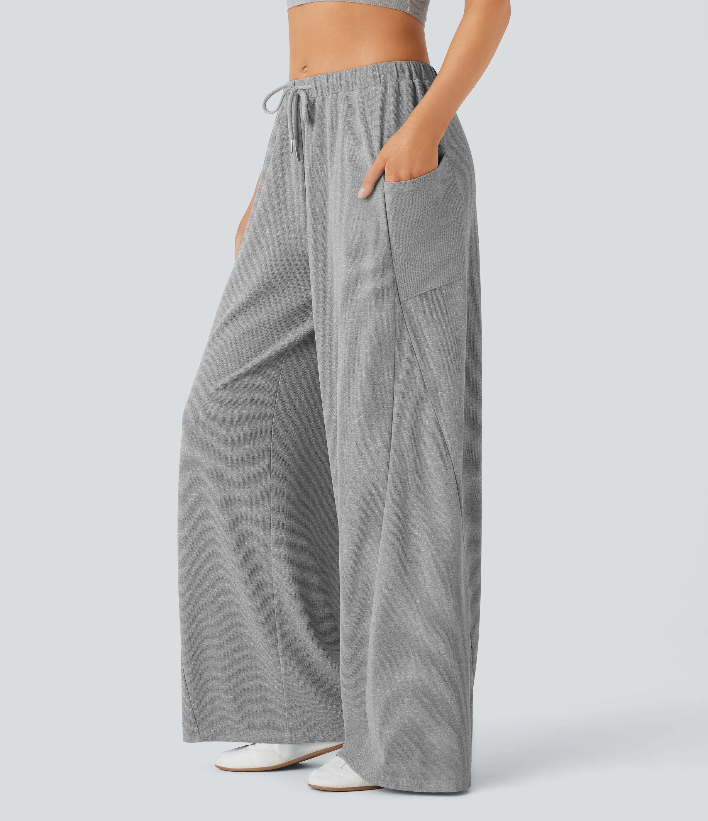 Halara Pantalón pierna ancha bolsillo lateral cordón tiro medio - Mottled Grey - S(regular) sold by Halara product image thumbnail 4