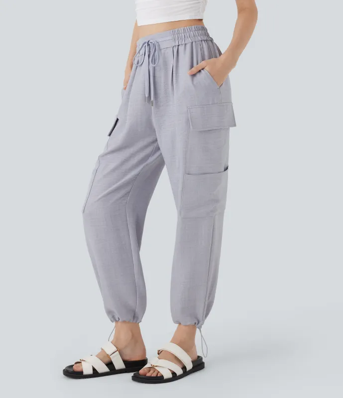 Halara Pantalones cargo casuales de tiro medio con cordón y múltiples bolsillos - Lavender Mittens - XL(regular) sold by Halara