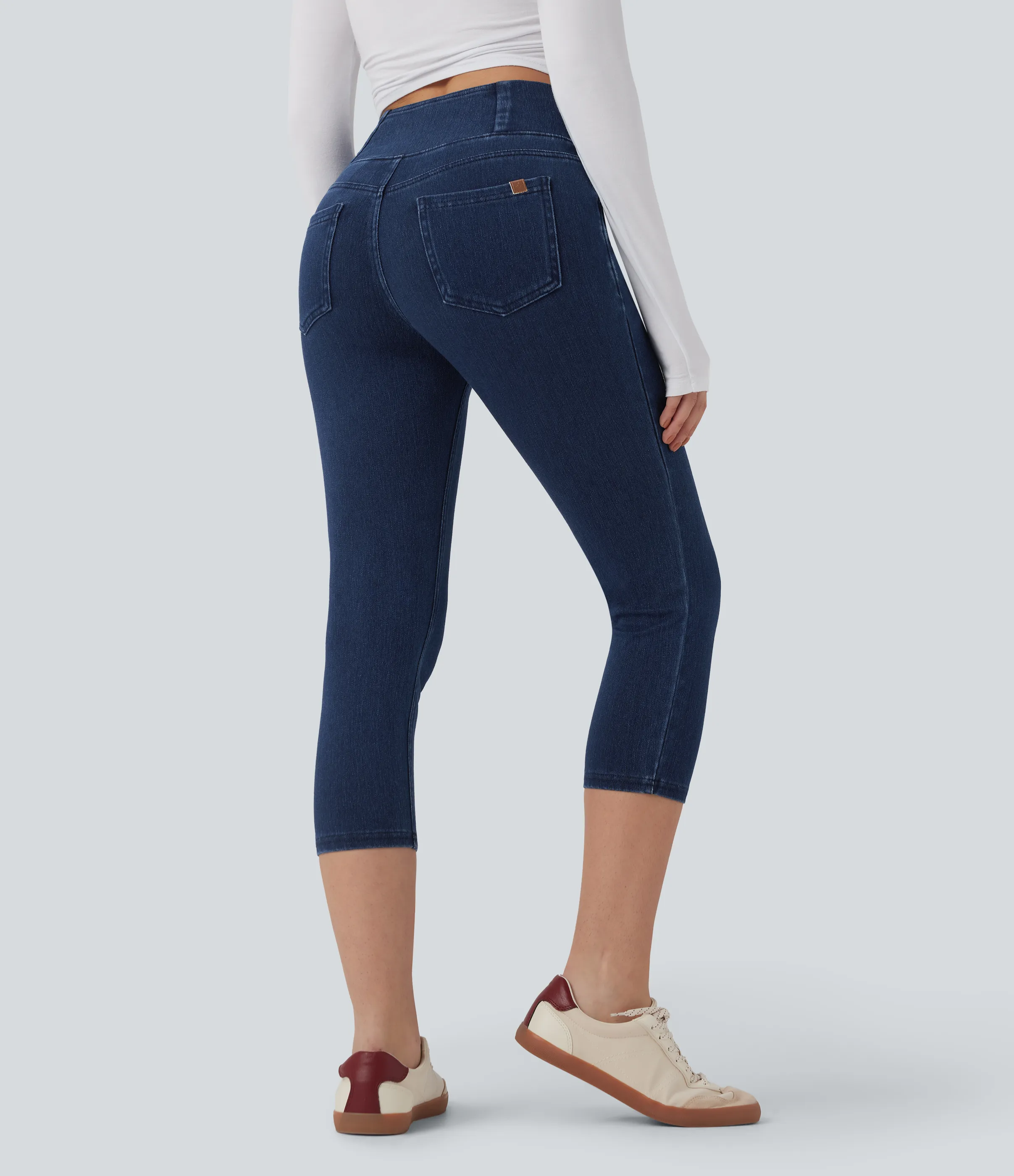 Halara Leggings capri Halara Flex™ Denim mezclilla punto elástico tiro alto bolsillo - Washed Denim Navy Blue - XL(regular) sold by Halara product image thumbnail 3