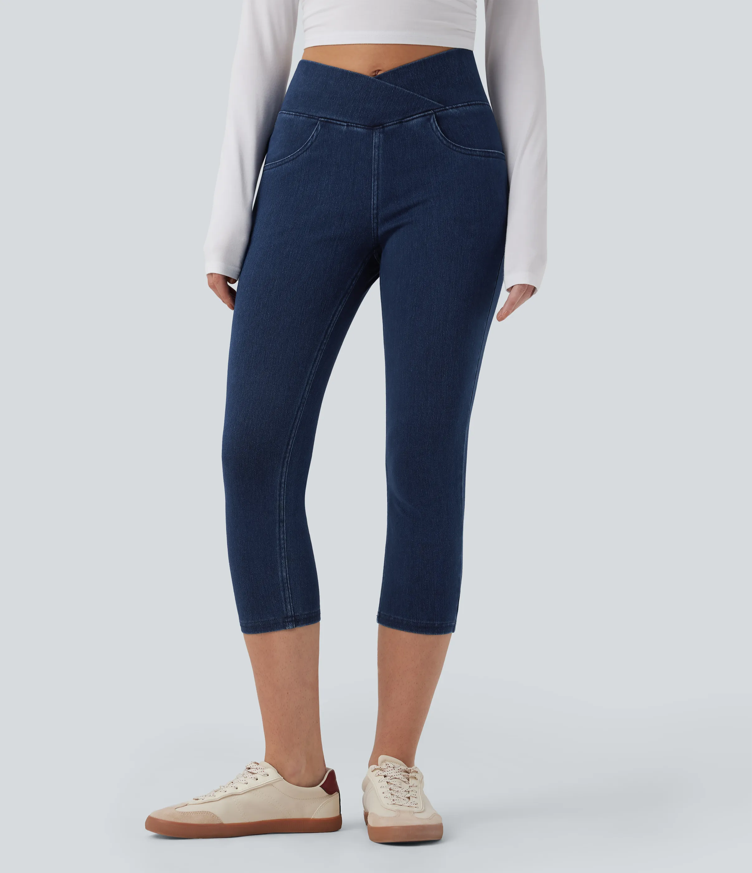 Halara Leggings capri Halara Flex™ Denim mezclilla punto elástico tiro alto bolsillo - Washed Denim Navy Blue - XL(regular) sold by Halara product image thumbnail 4