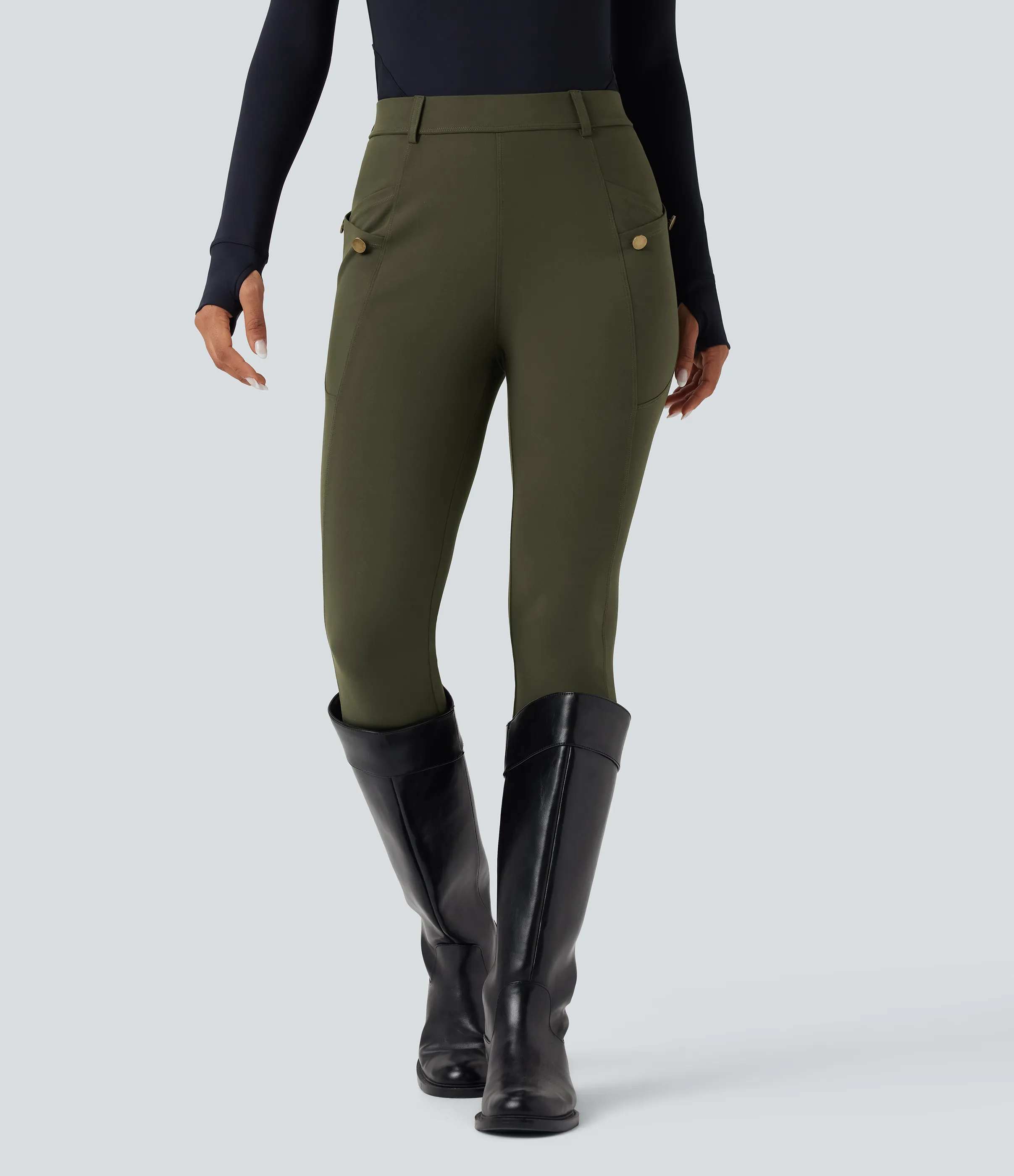 Halara Pantalones ajustados de tiro alto con bolsillos - Forest Night - S(regular) sold by Halara