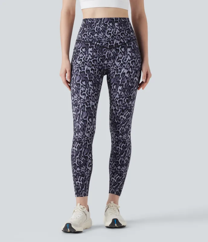 Halara Leggings de yoga Halara UltraSculpt™ con estampado de leopardo, cintura alta, control de abdomen y bolsillos - Black and Purple Leopard - L(7/8) sold by Halara