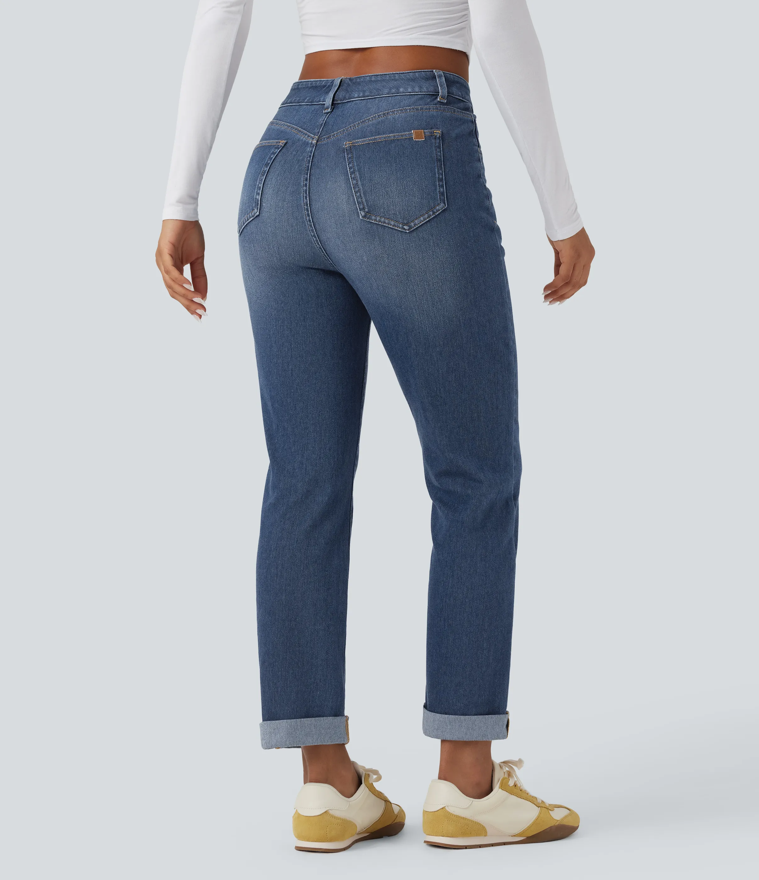 Halara Jeans ajustados casuales Halara Flex™ de tiro alto con dobladillo enrollado y bolsillos - Estate Blue Denim - L(tall) sold by Halara product image thumbnail 3
