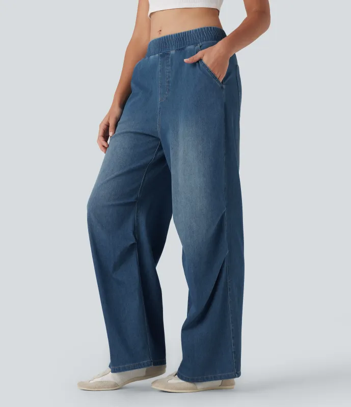 Halara Jeans holgados casual de tiro medio con bolsillos Halara Flex™ - Estate Blue Denim - XL(regular) sold by Halara