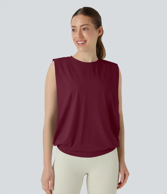 Halara Camiseta yoga cuello redondo fruncido tacto fresco - UPF 50+ - Deep Wine - L sold by Halara