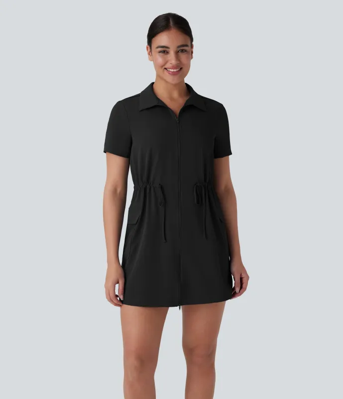 Halara Vestido cargo mini senderismo cuello solapa cordón cremallera bidireccional - Black - M sold by Halara