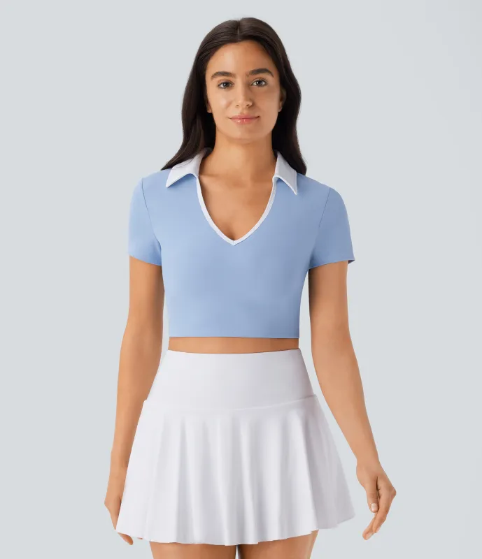 Halara Top Softlyzero™ QuickDry deportivo tenis secado rápido cuello bloque color - Sky Blue - L sold by Halara