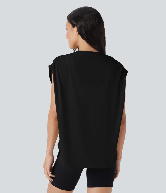 Halara Top deportivo de yoga con hombros caídos y dobladillo curvo - Black - M sold by Halara