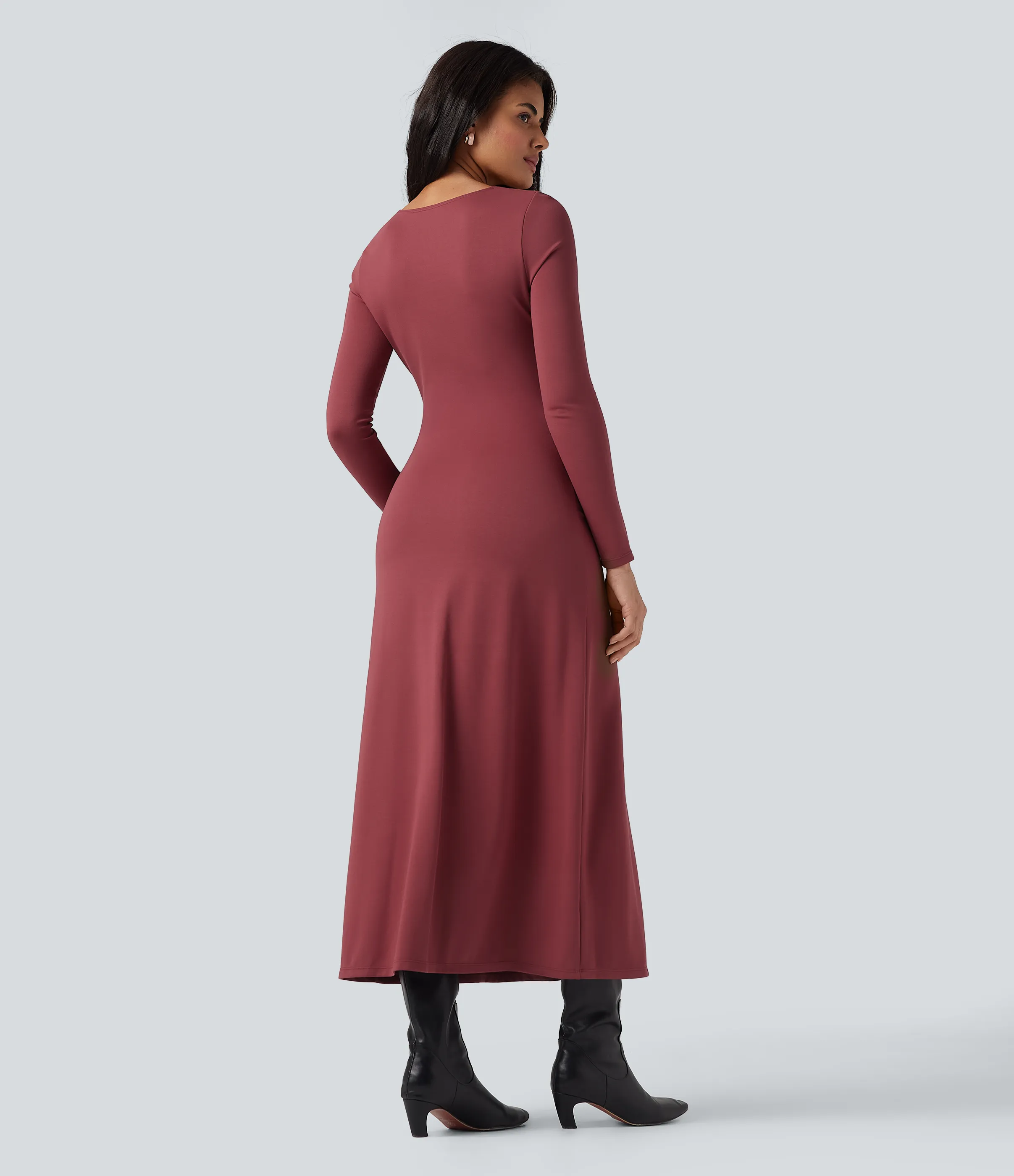 Halara Vestido maxi casual de manga larga con cuello en V - Burnt Russet - XL sold by Halara product image thumbnail 3