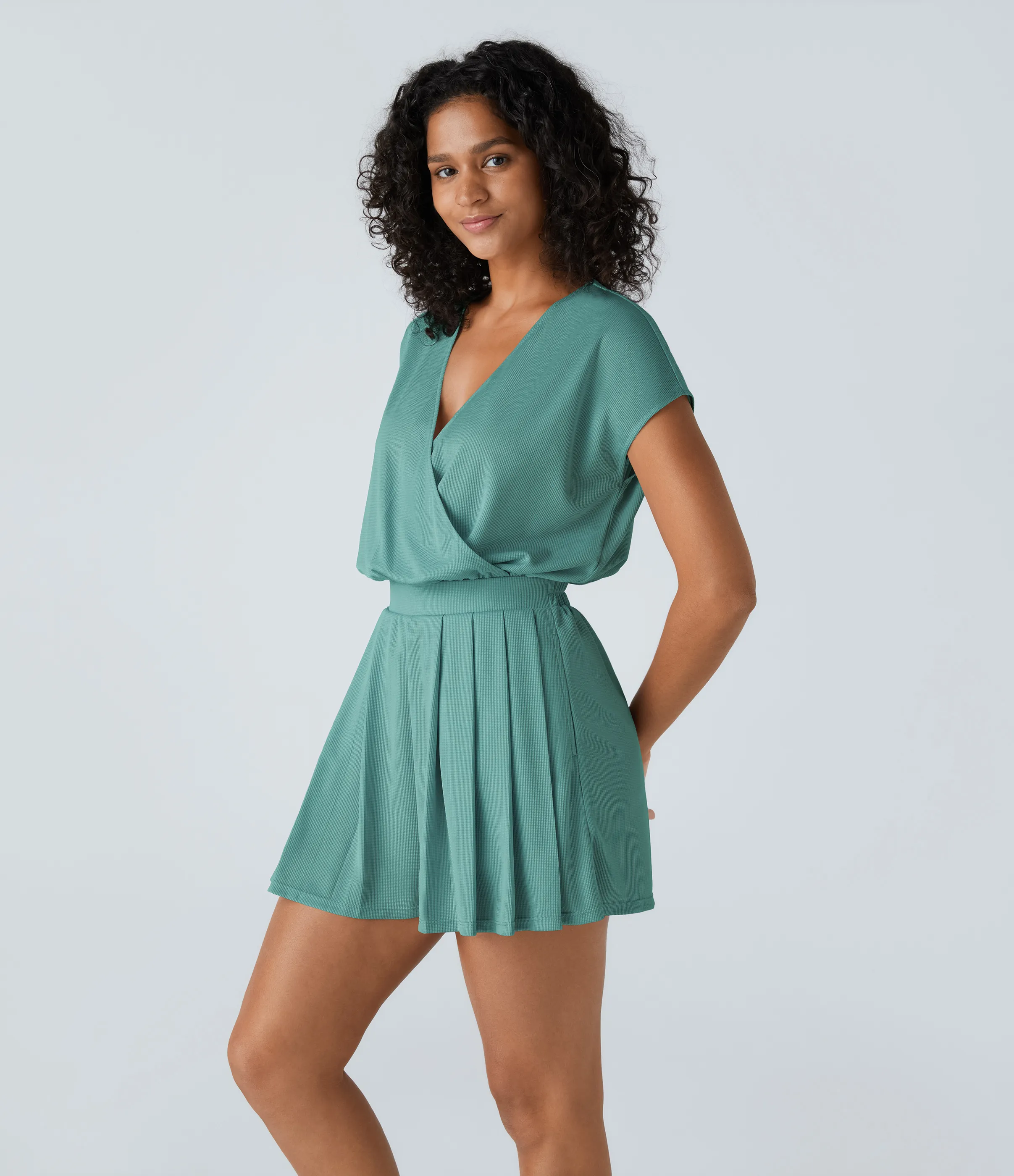 Halara Mono de manga corta casual con cuello en V y bolsillos laterales en tela gofre - Canton - L sold by Halara product image thumbnail 4