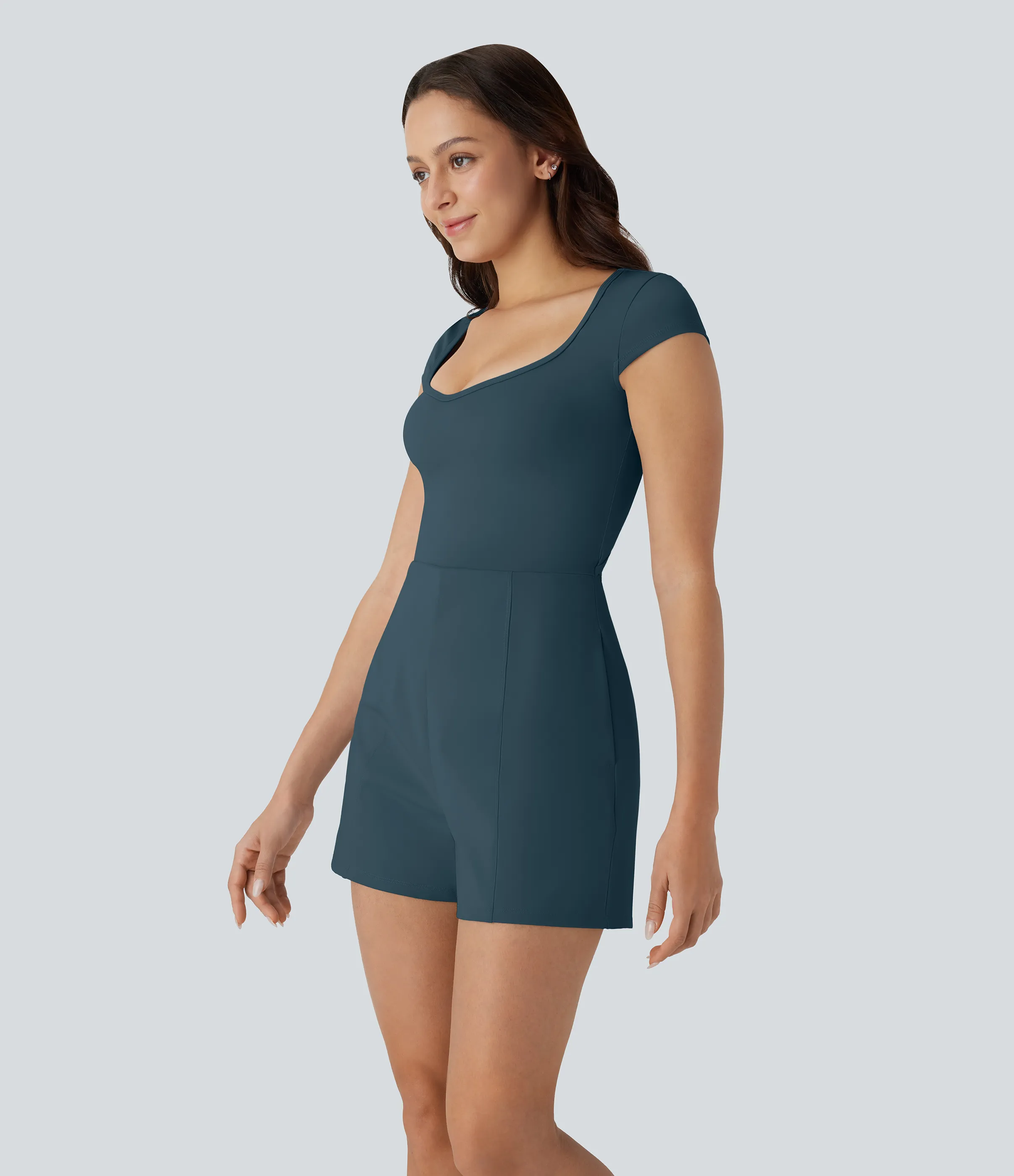 Halara Mono Softlyzero™ Airy yoga cuello U manga corta bolsillo lateral tacto fresco - Easy Peezy - Ink Green - XS sold by Halara product image thumbnail 4