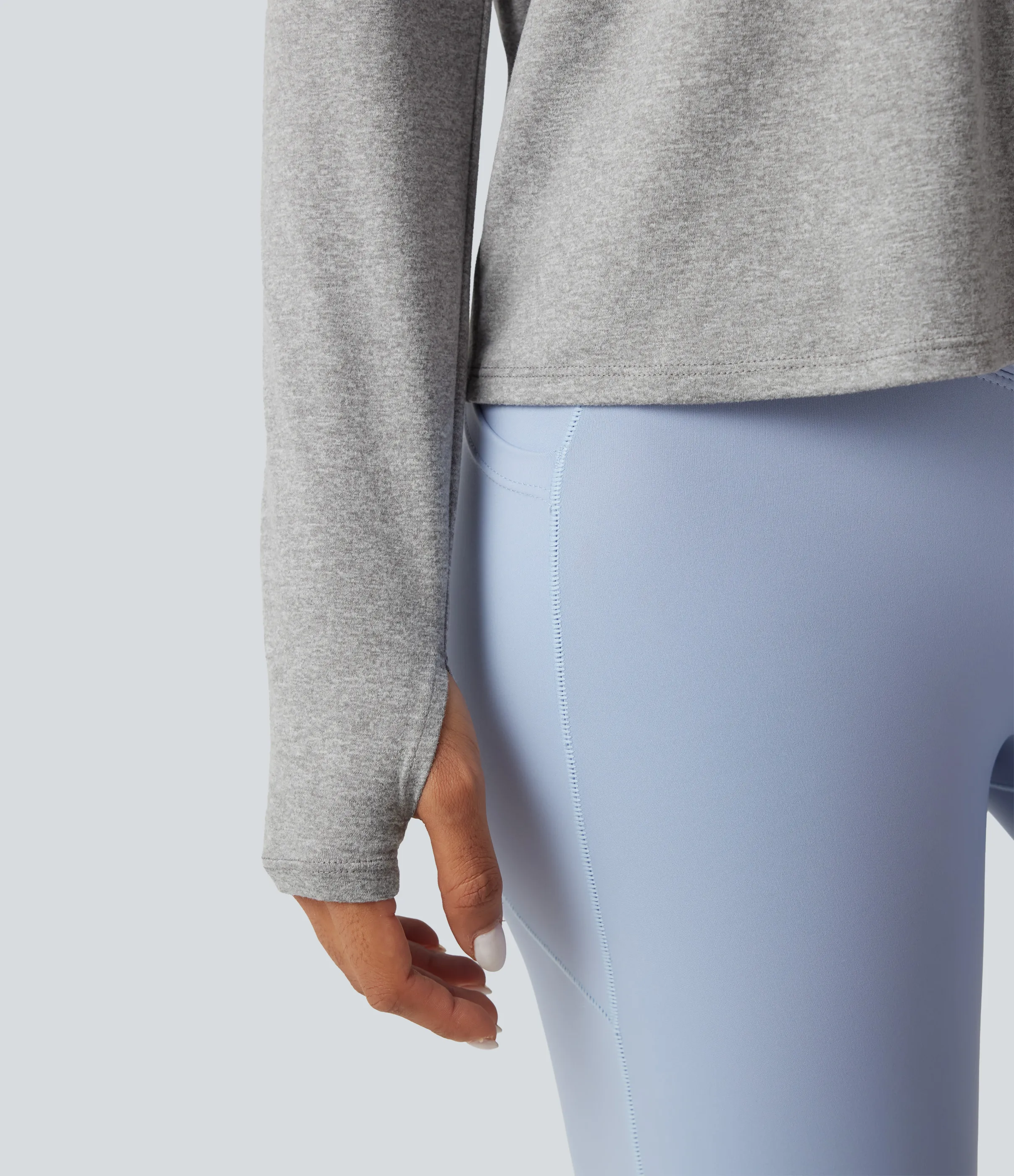 Halara Top deportivo de yoga con abertura para el pulgar y manga larga con espalda descubierta - Fog Gray - XS sold by Halara product image thumbnail 5