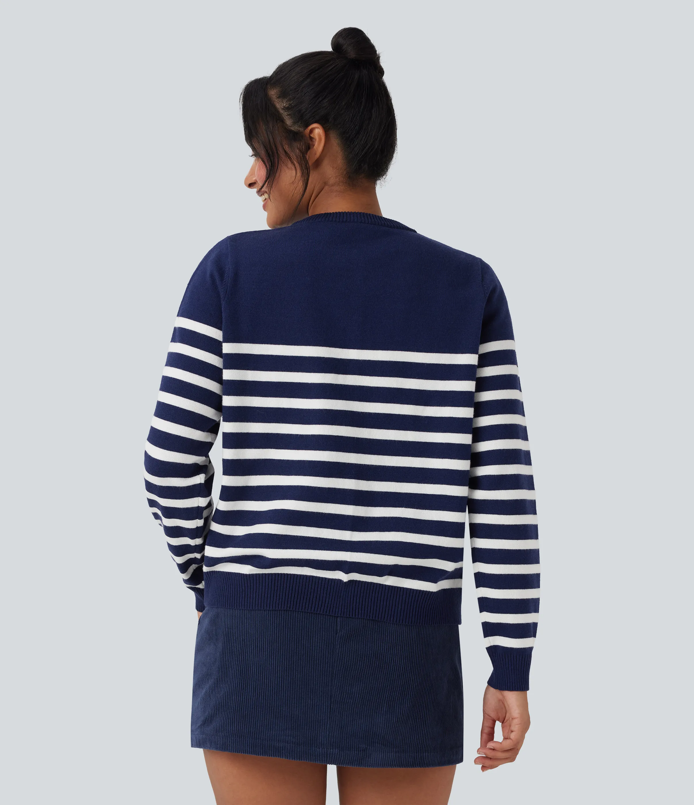 Halara Cárdigan de trabajo a rayas con bloques de color - Blue White Horizontal Stripe - L sold by Halara product image thumbnail 3