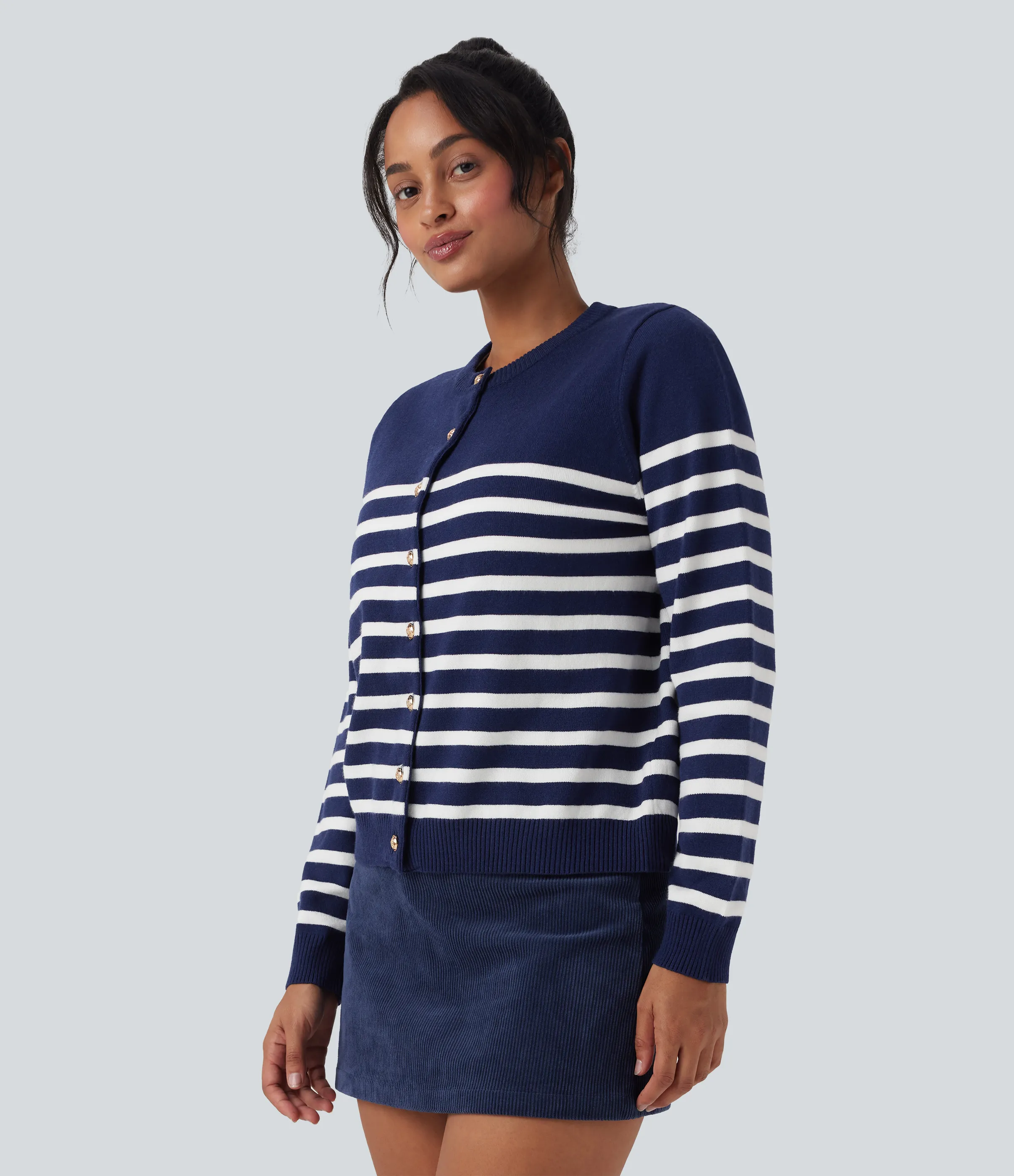 Halara Cárdigan de trabajo a rayas con bloques de color - Blue White Horizontal Stripe - L sold by Halara product image thumbnail 4