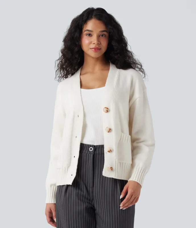 Halara Cárdigan de oficina de manga larga con cuello en V y bolsillos - White - L sold by Halara