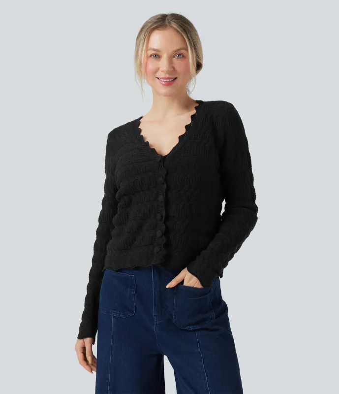 Halara Cárdigan casual de punto de manga larga con cuello en V - Black - L sold by Halara