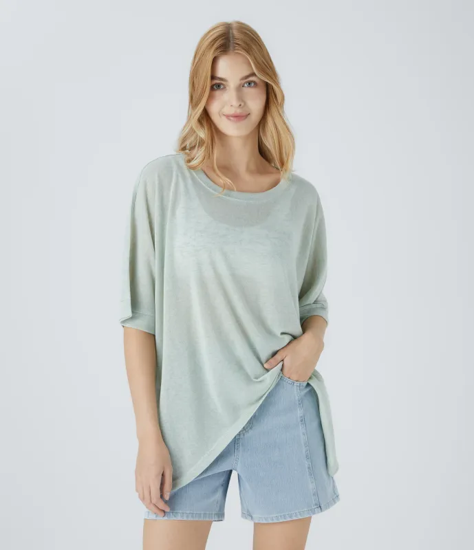 Halara Top extragrande transparente dobladillo dividido asimétrico - Chalk Blue - XS sold by Halara