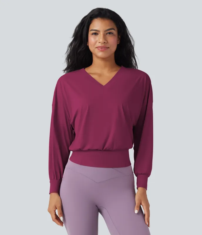 Halara Top deportivo de yoga oversize de secado rápido con cuello en V y tacto fresco - Beaujolais - M sold by Halara