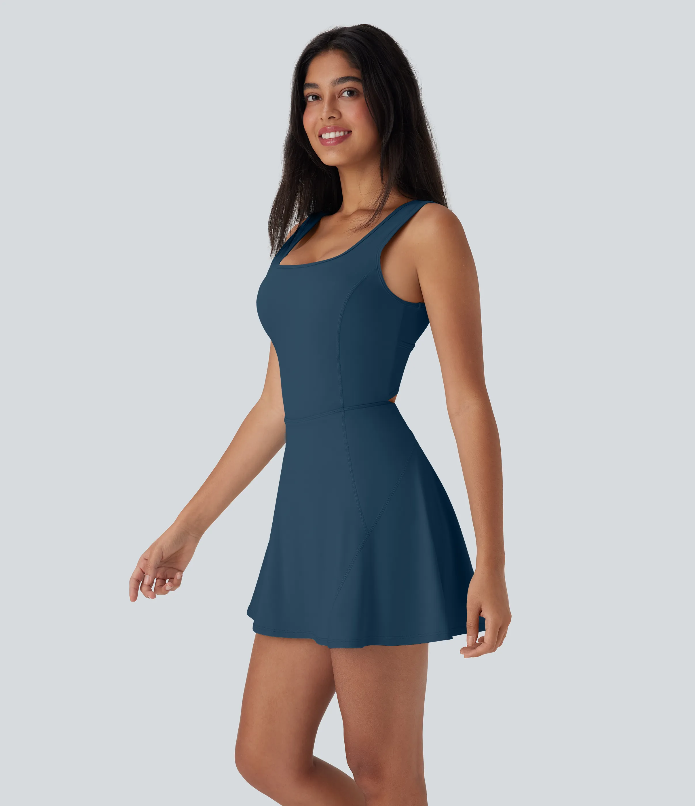 Halara Vestido mini de baile Softlyzero™ Airy 2 en 1 con espalda abierta cruzada y escote en U con bolsillos laterales y fresco al tacto - Easy Peezy - Majolica Blue - S sold by Halara product image thumbnail 4