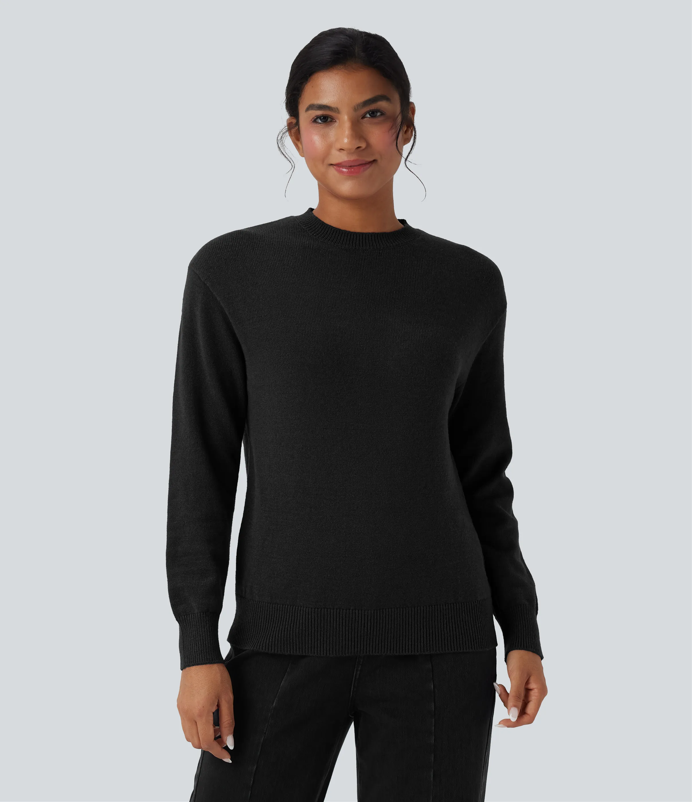 Halara Suéter casual de manga larga y cuello redondo - Black - M sold by Halara product image thumbnail 2