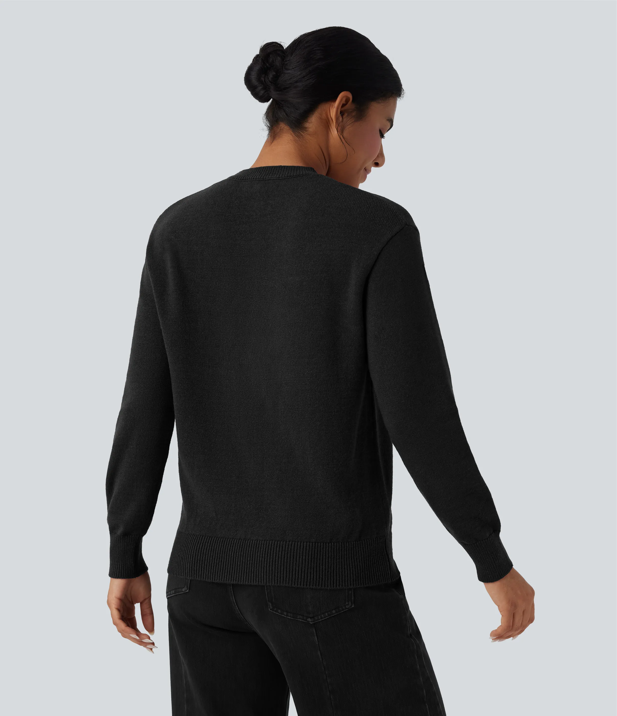 Halara Suéter casual de manga larga y cuello redondo - Black - M sold by Halara product image thumbnail 3