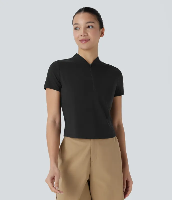 Halara Camiseta deportiva golf manga corta cuello alto media cremallera corte tacto fresco secado rápido - Black - L sold by Halara