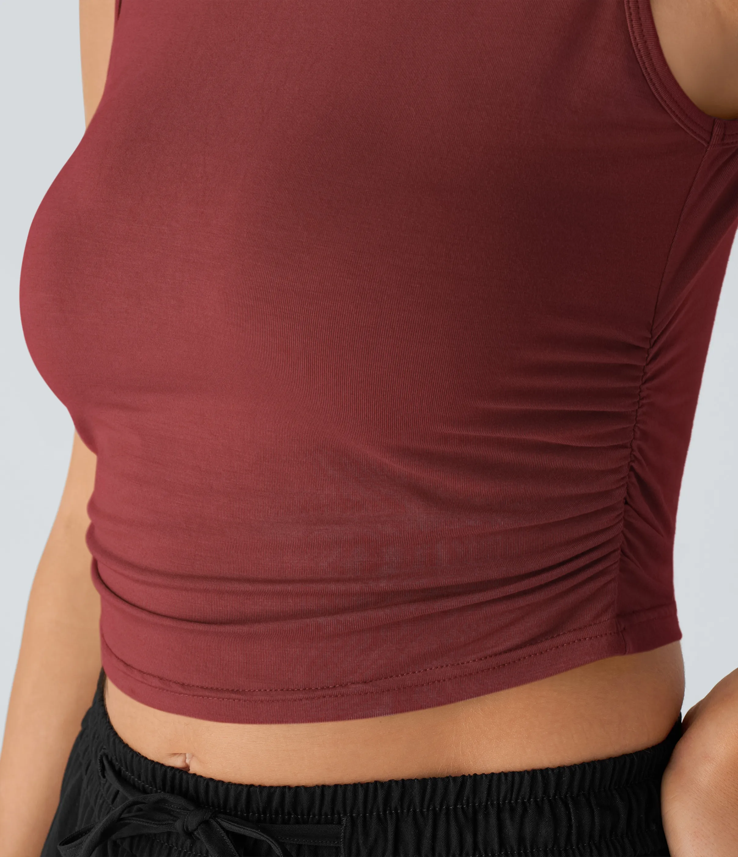 Halara Camiseta sin manga recortada ajustada pliegue cuello redondo - New Maroon - L sold by Halara product image thumbnail 5