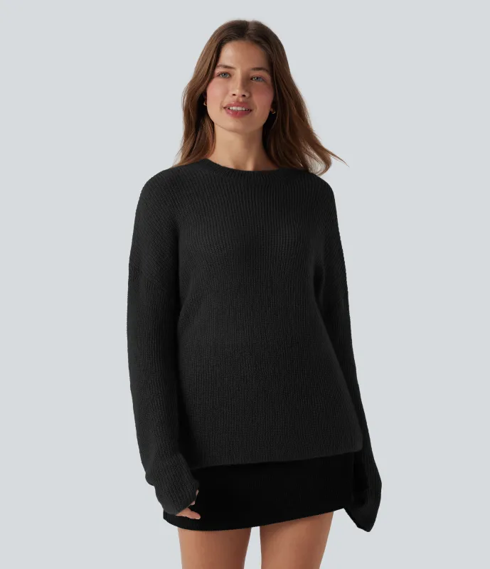 Halara Suéter casual de manga larga con hombros caídos - Black - M sold by Halara