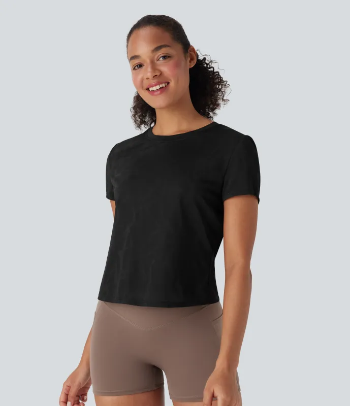 Halara Top deportivo de yoga con dobladillo cruzado de jacquard sin costuras - Black - L sold by Halara
