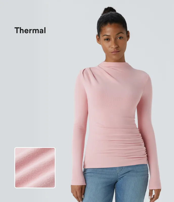 Halara Top térmico ajustado manga larga cuello alto fruncido - Dirty Pink - XL made by Halara