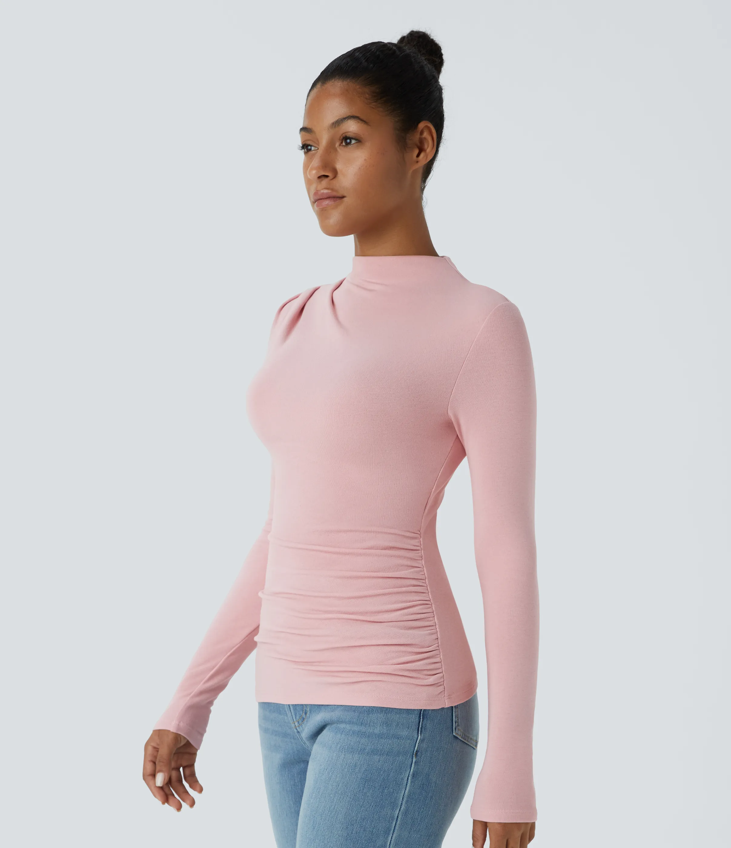 Halara Top térmico ajustado manga larga cuello alto fruncido - Dirty Pink - XL sold by Halara product image thumbnail 4