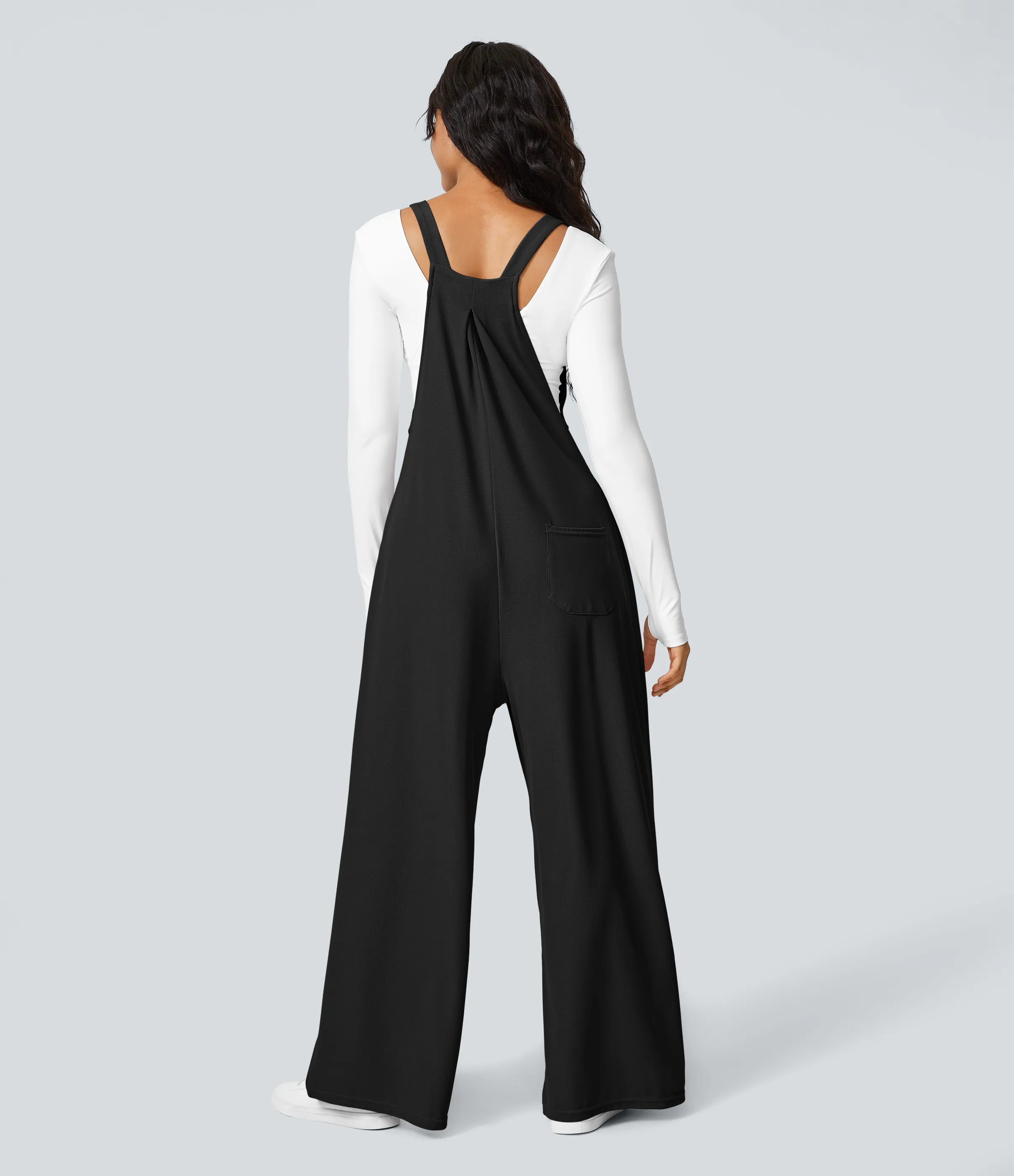 Halara Overol botón correa ajustable bolsillo múltiple gofre plisado - Black - XL(tall) sold by Halara product image thumbnail 4