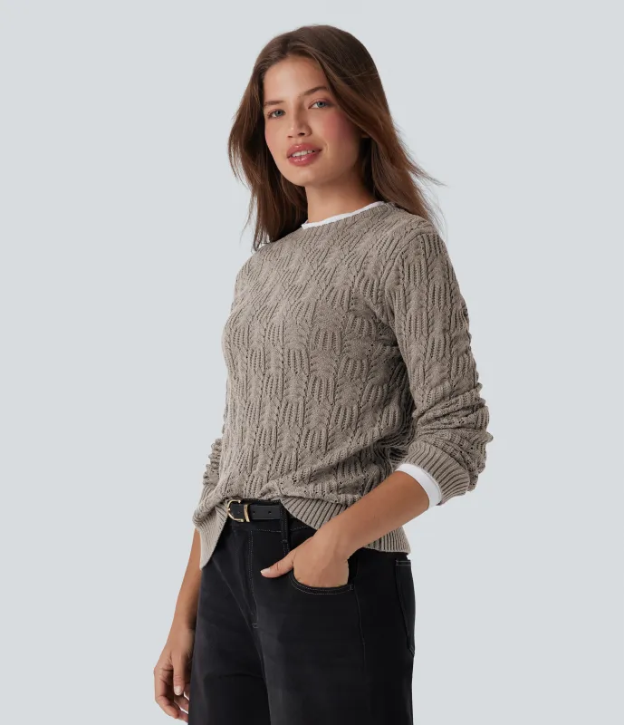 Halara Suéter casual de manga larga y cuello redondo - Oatmeal - L sold by Halara