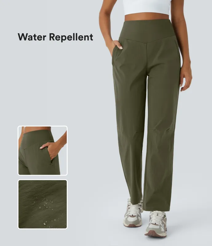 Halara Pantalón acampada tela antidesgarro bolsillo lateral cremallera invisible tiro alto repelente agua - Twilight Green - XS(regular) sold by Halara