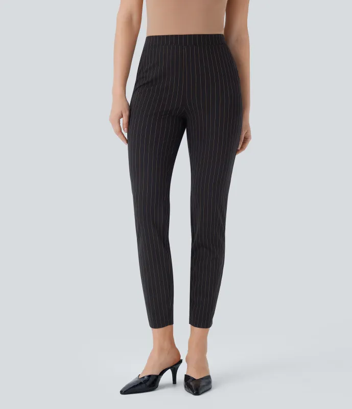 Halara Pantalón oficina ajustado raya tacto frío bolsillo lateral tiro alto - Black Brown Black Pinstripe - XS(regular) sold by Halara
