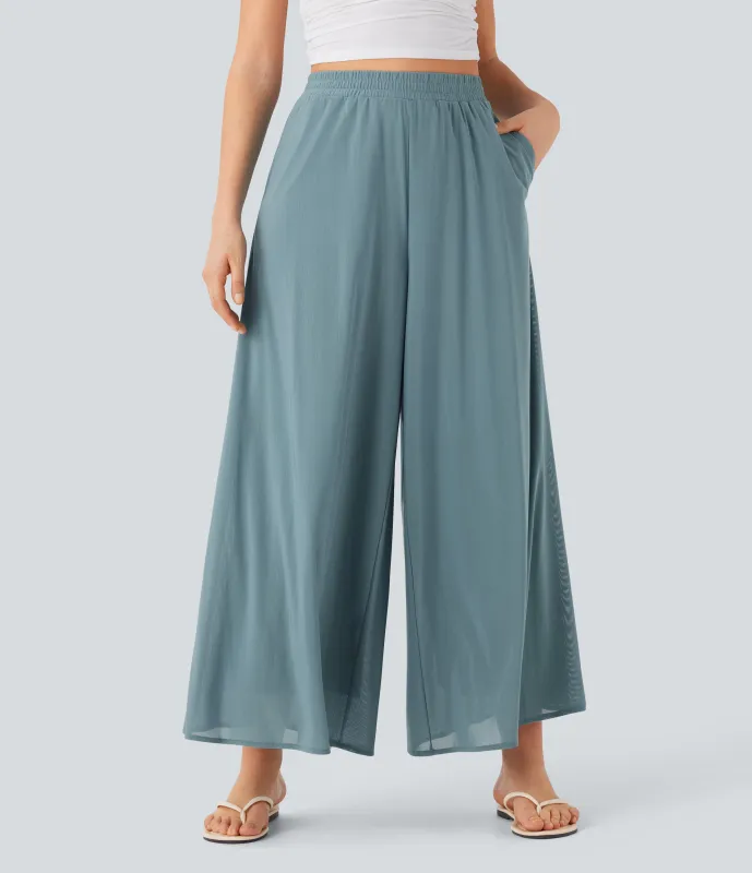 Halara Pantalón pierna ancha superposición malla bolsillo lateral tiro alto - Stone Blue - L(regular) sold by Halara