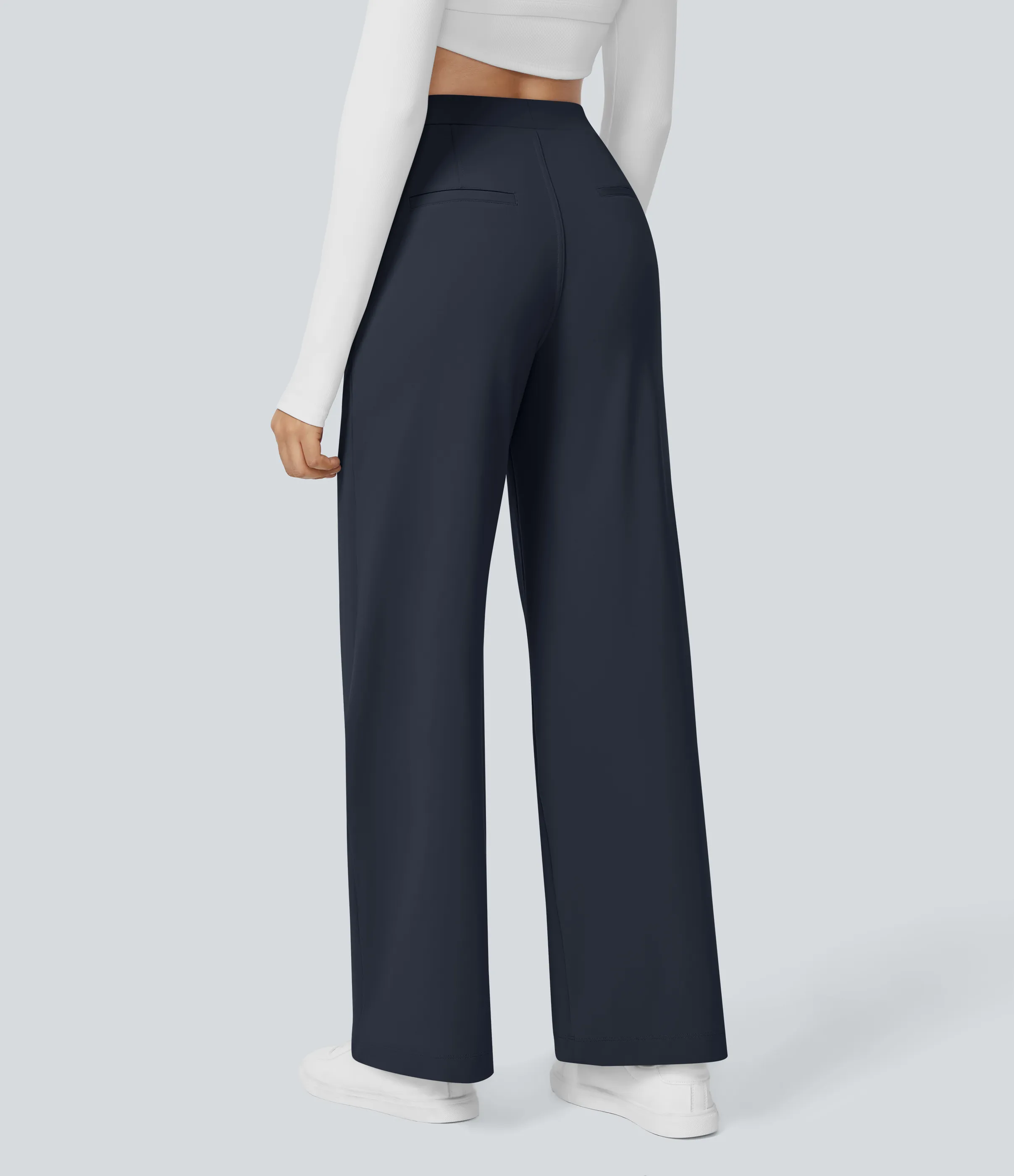 Halara Pantalón oficina pierna recta bolsillo lateral tiro alto pliegue - Midnight Blue - S(extall) sold by Halara