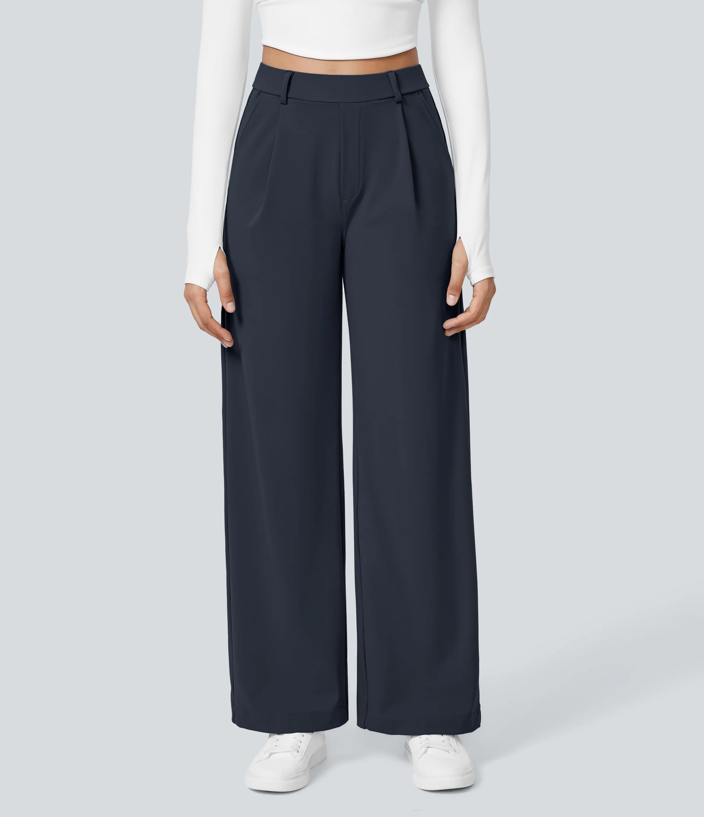 Halara Pantalón oficina pierna recta bolsillo lateral tiro alto pliegue - Midnight Blue - S(extall) sold by Halara product image thumbnail 3