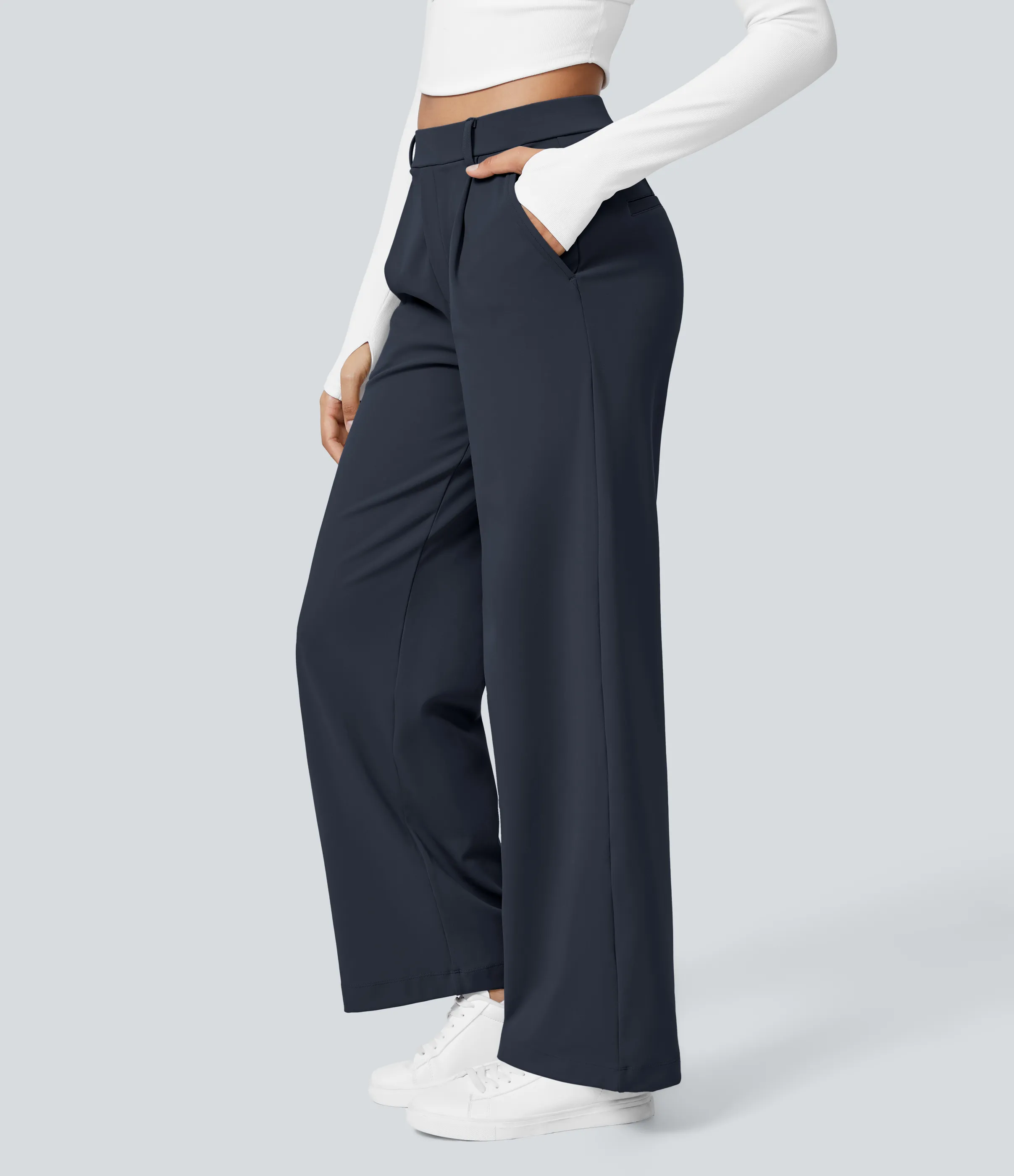 Halara Pantalón oficina pierna recta bolsillo lateral tiro alto pliegue - Midnight Blue - S(extall) sold by Halara product image thumbnail 4