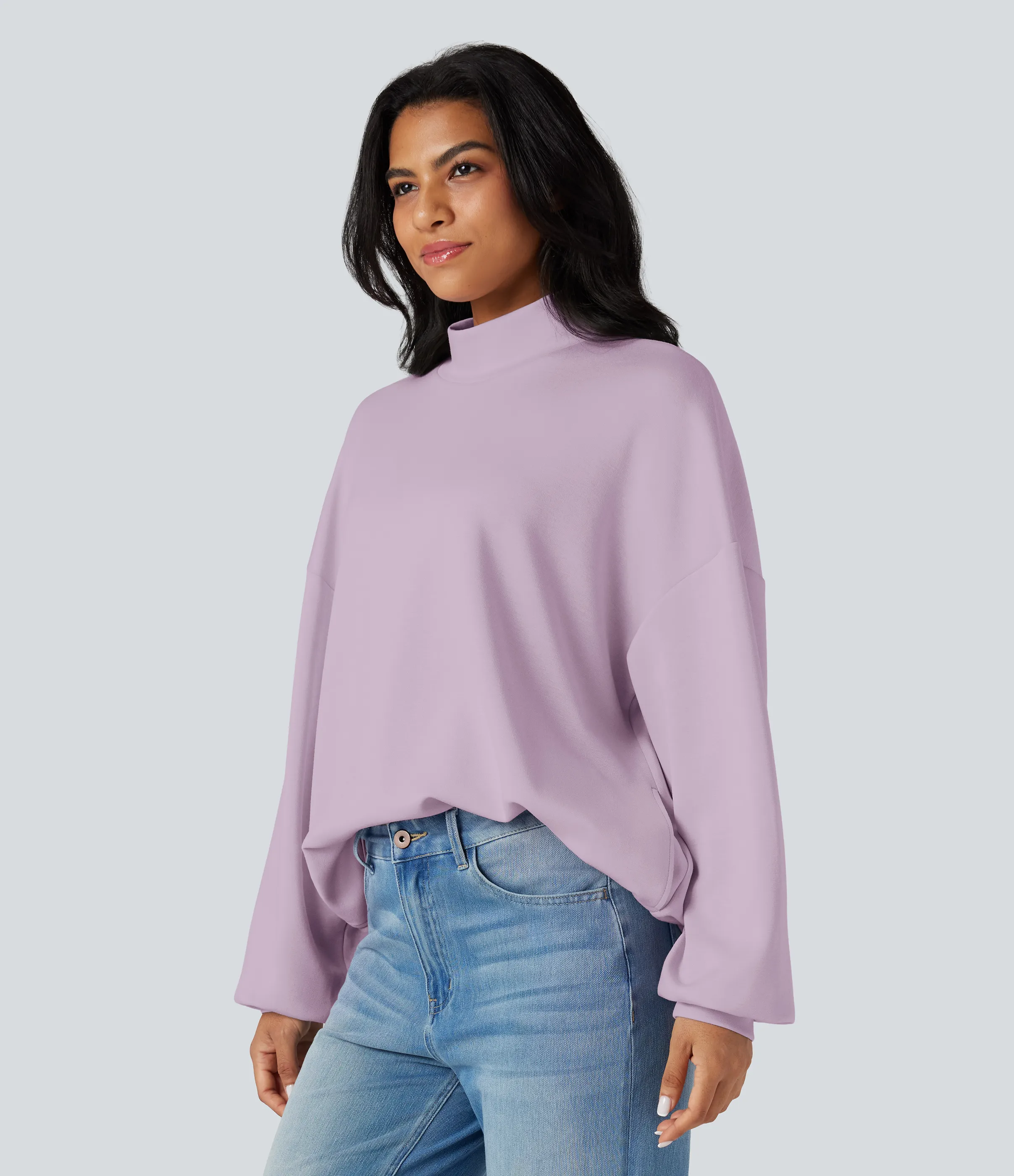Halara Sudadera casual holgada de cuello alto con bolsillos - Fair Orchid - M sold by Halara product image thumbnail 4