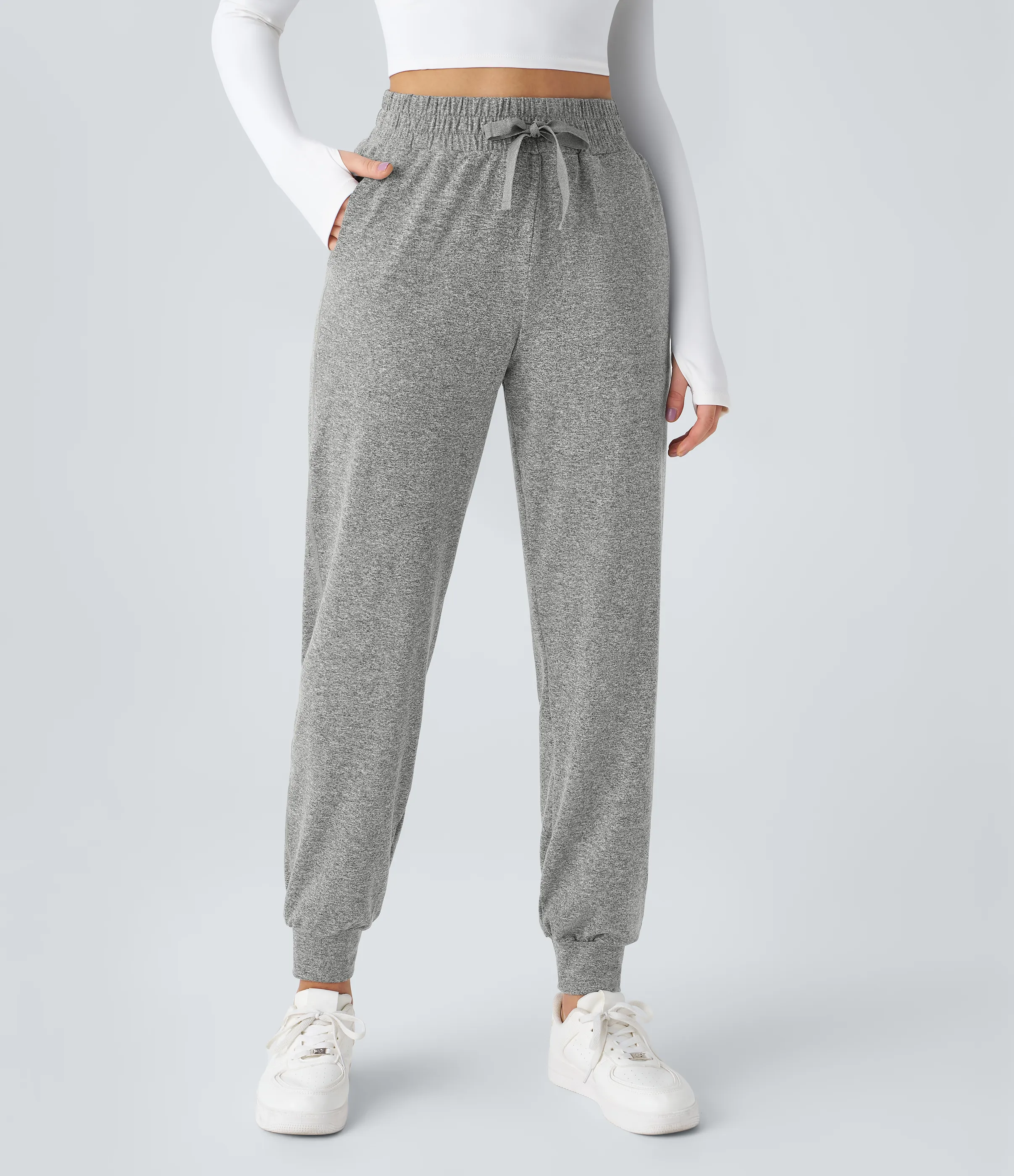Halara Joggers yoga fruncido bolsillo lateral cordón tiro alto - Fog Gray - L(petite) sold by Halara product image thumbnail 3