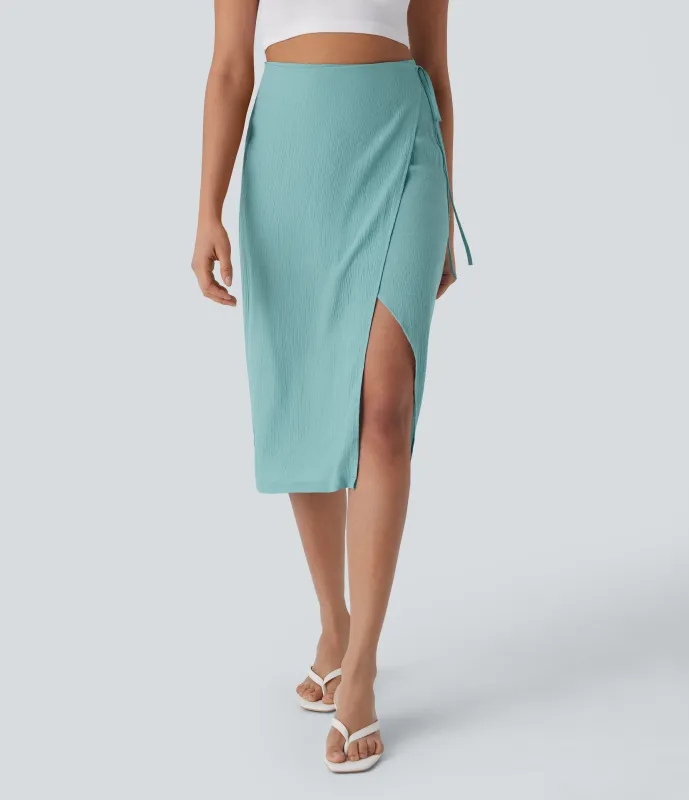 Halara Falda midi tiro alto abertura lateral cierre invisible lazo envolvente - Nile Blue - XL(regular) made by Halara