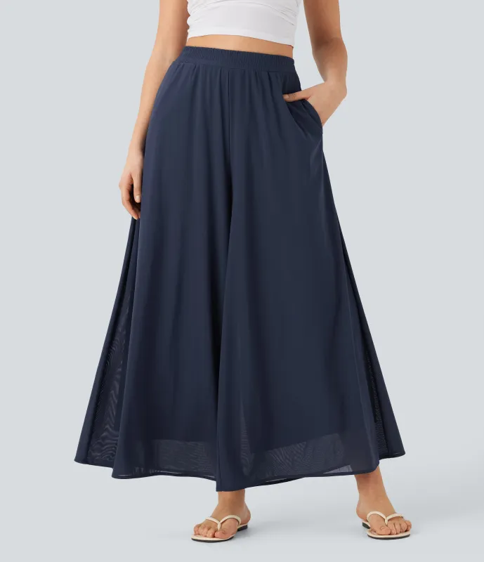 Halara Pantalón pierna ancha superposición malla bolsillo lateral tiro alto - Naval Academy - XL(regular) sold by Halara