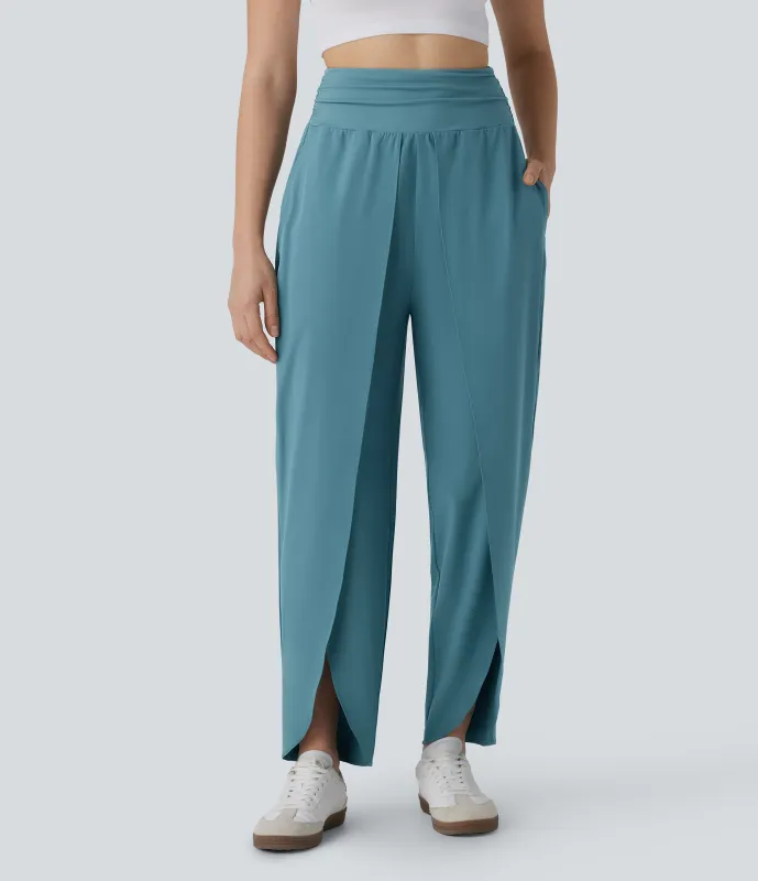Halara Pantalón Breezeful™ tiro alto bolsillo lateral fruncido dobladillo cónico tulipán secado rápido - Stone Blue - L(regular) sold by Halara